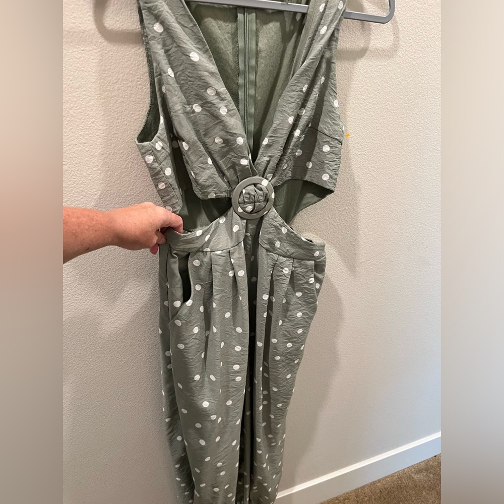 Emery Rose, pale green jumpsuit with cut outs